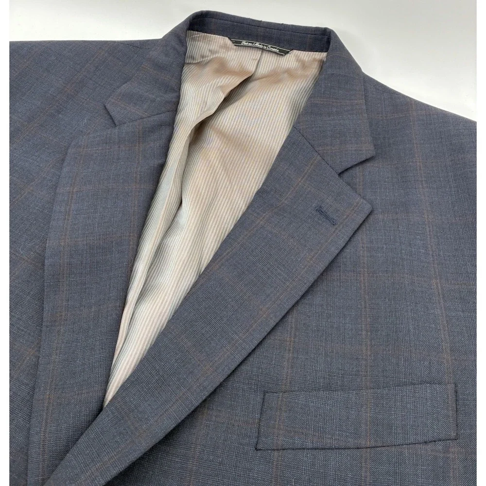 Jack Victor Super 110s Wool Suit Size 48XL Gray Windowpane Pleated Cuffs 42X34